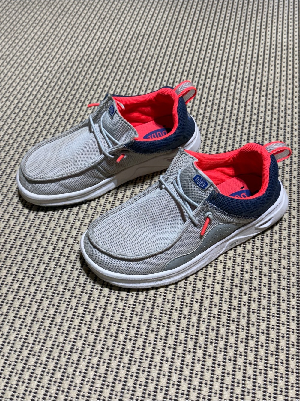 Hey Dude Gray Slip-On Sneakers with Coral and Navy Accents